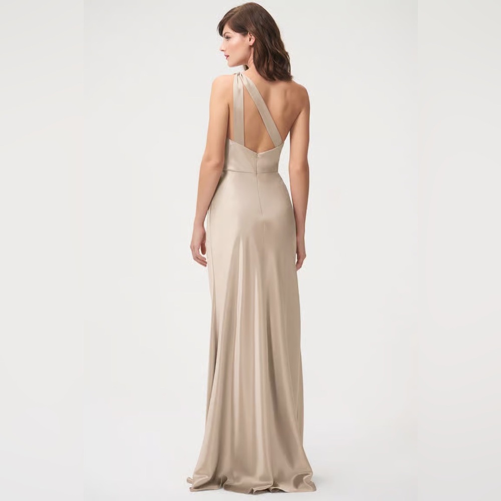 Jenny Yoo One Shoulder Satin gold Gown elegant formal Size 6 - Picture 2 of 8